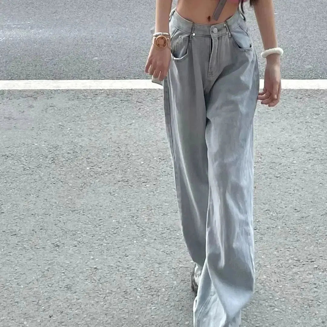 High-Rise Straight-Leg Casual Wide-Leg Jeans